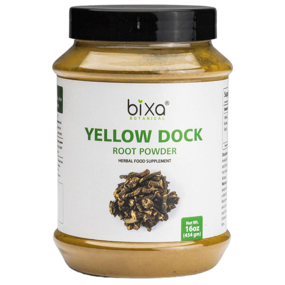 bixa BOTANICAL Yellow Dock Powder tub with powder for skin support