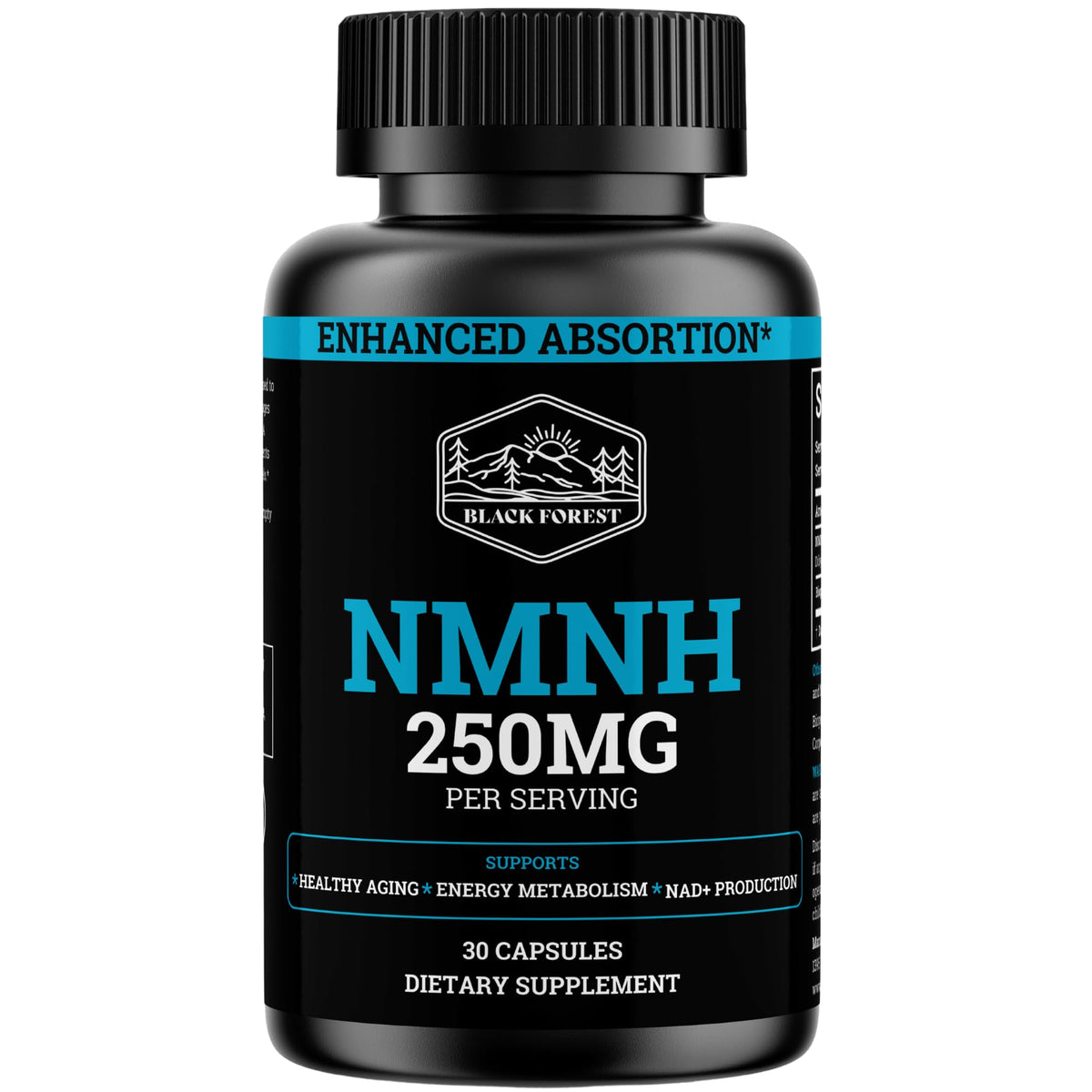 Black Forest NMNH bottle front showing potency for daily NAD+ support