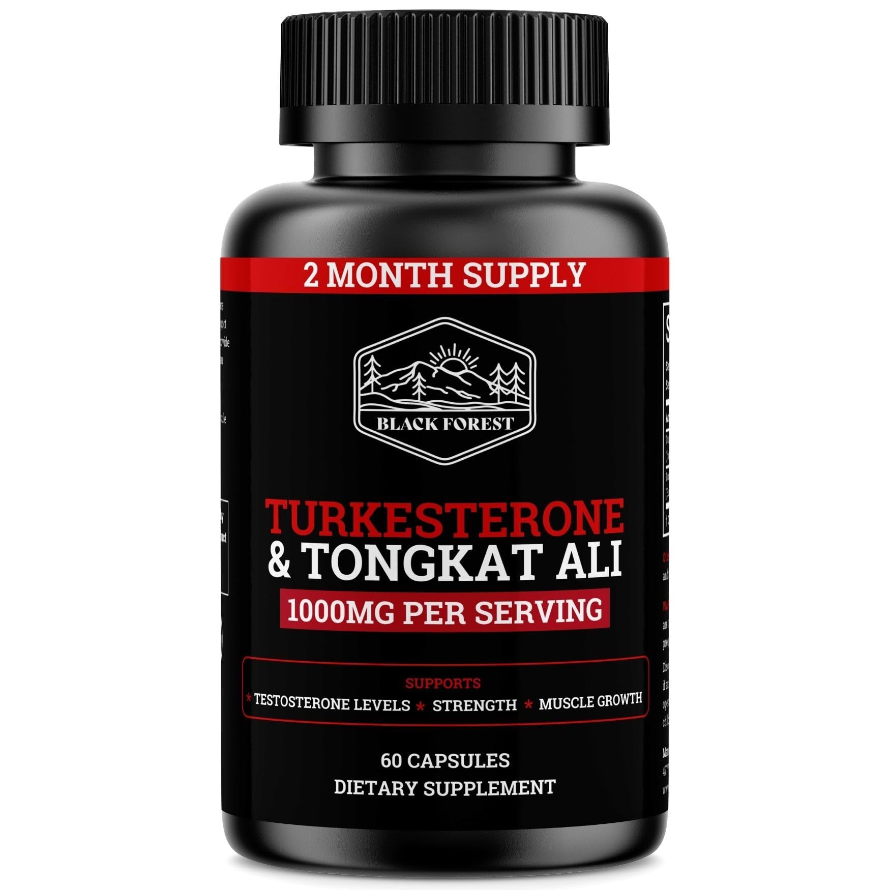 Black Forest Turkesterone Tongkat Ali bottle on shelf for daily vitality
