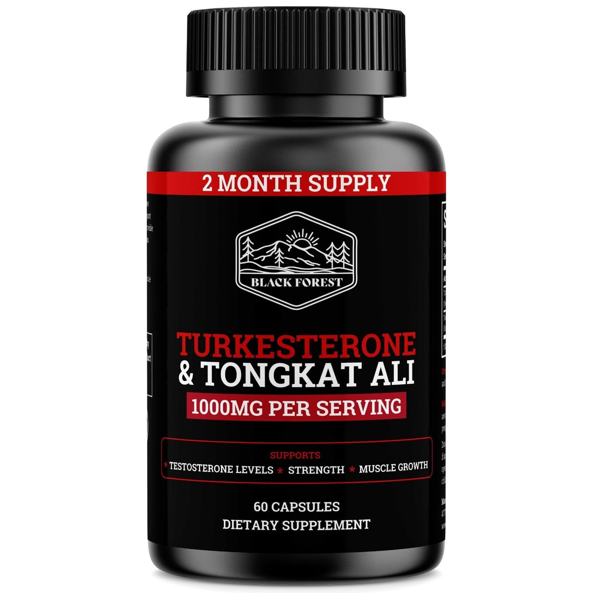 Black Forest Turkesterone Tongkat Ali bottle on shelf for daily vitality