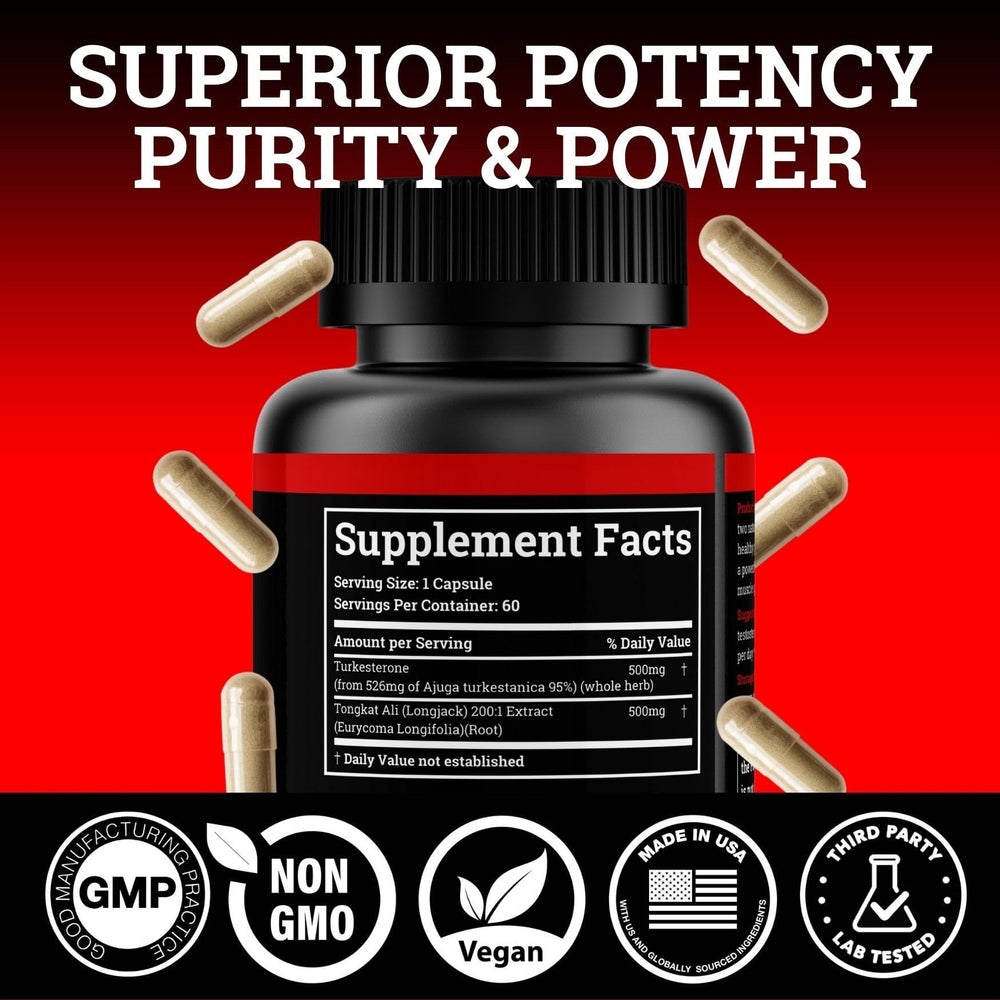 Dispensed Black Forest Turkesterone Tongkat Ali capsules for convenient use