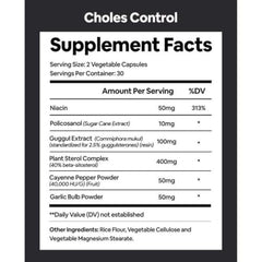 Black Girl Vitamins Choless-Control bottle back with dosage and safety notes.