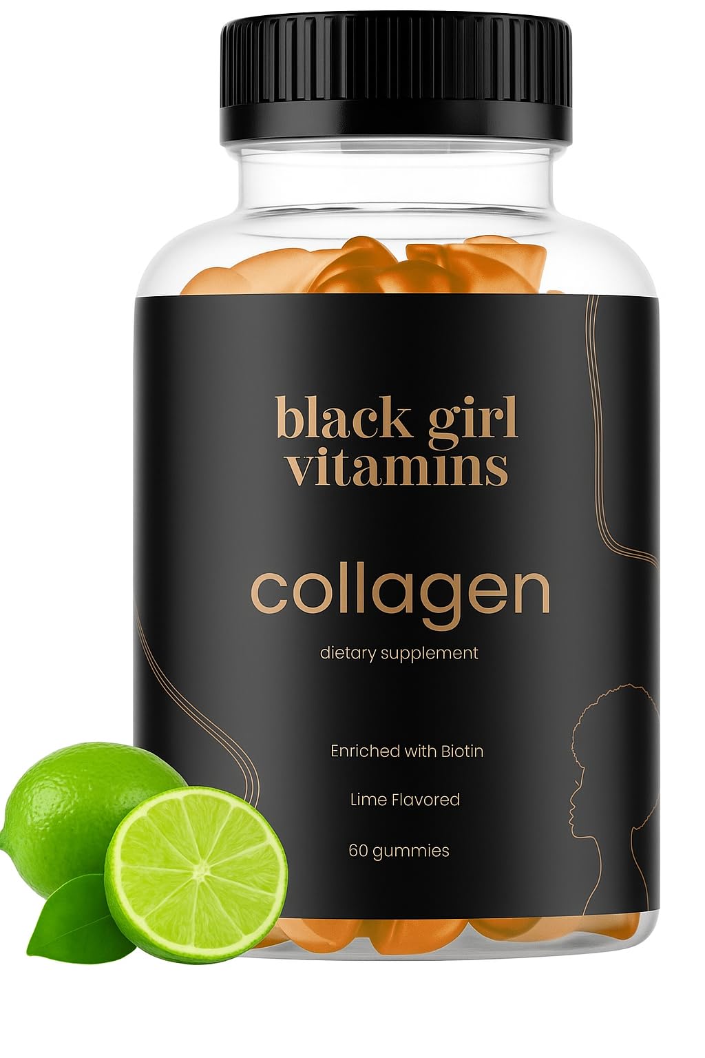 Black Girl Vitamins collagen gummies lime bottle: convenient daily boost for hair, skin, nails.