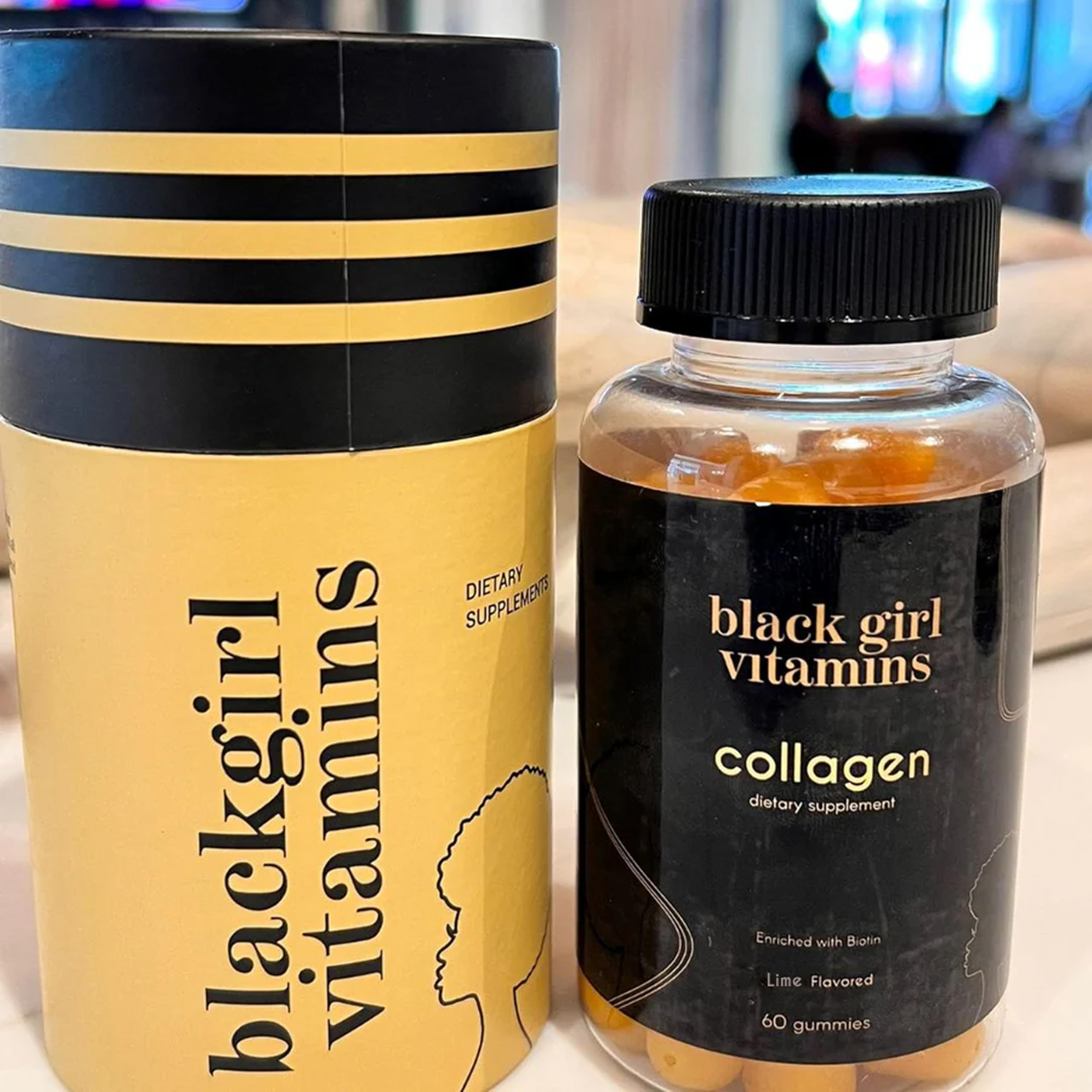 Black Girl Vitamins collagen gummies lime nutrition label: clean gluten-free formula for daily support.