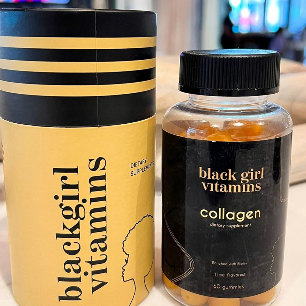 Black Girl Vitamins collagen gummies lime nutrition label: clean gluten-free formula for daily support.