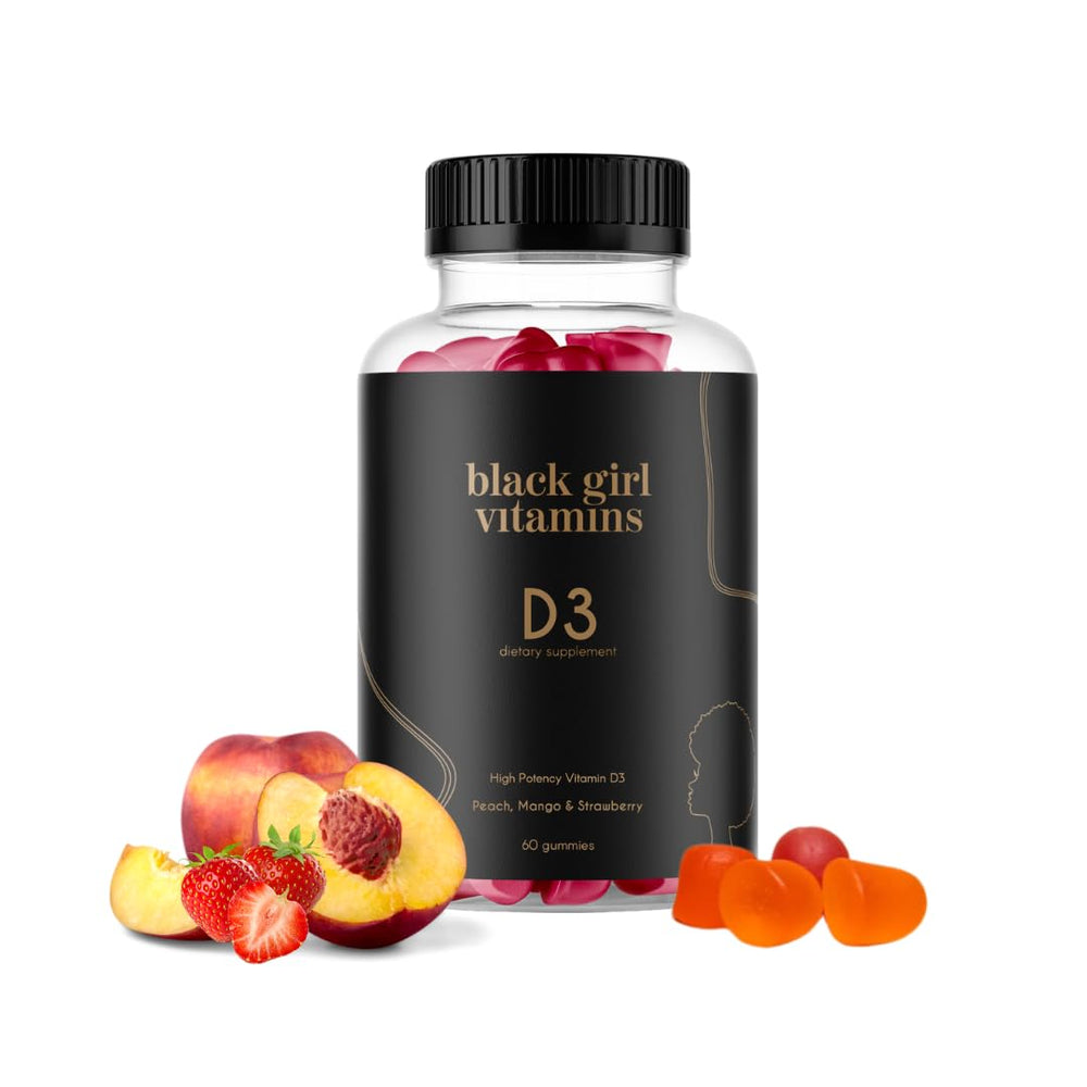 Black Girl Vitamins D3 gummies bottle with 2000IU label for daily support
