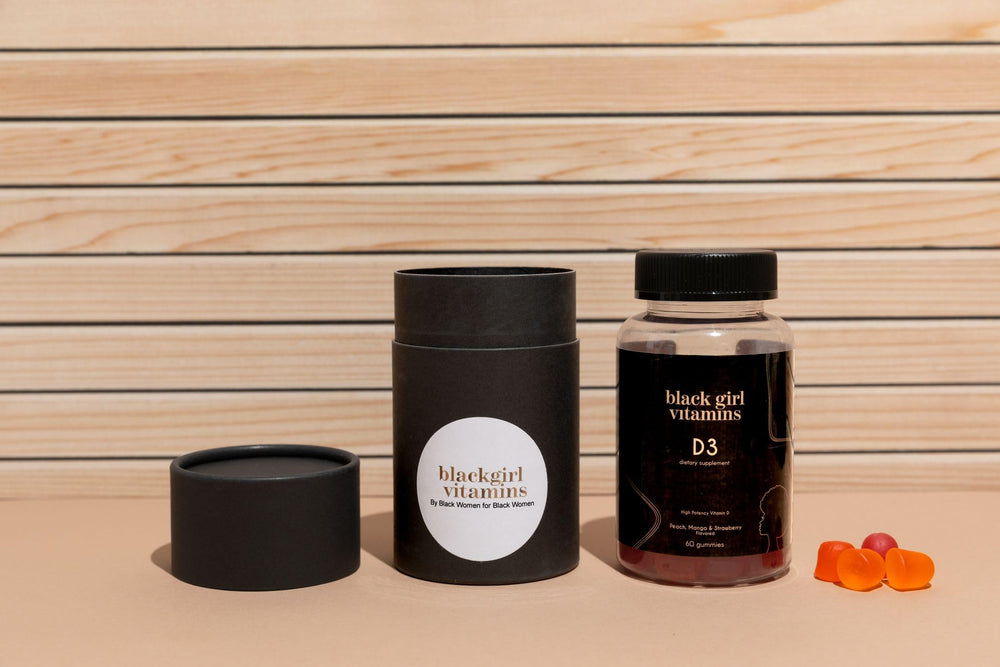 Black Girl Vitamins D3 gummies on morning routine for energy