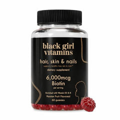 Black Girl Vitamins bottle showing gummies for stronger hair and nails