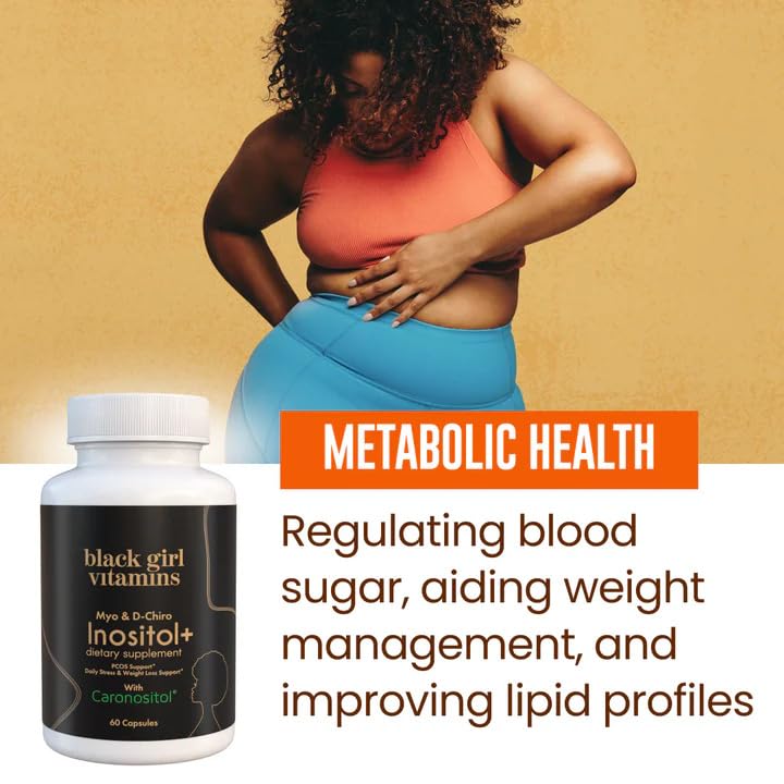 Open bottle of Black Girl Vitamins Inositol showing easy-to-swallow capsules