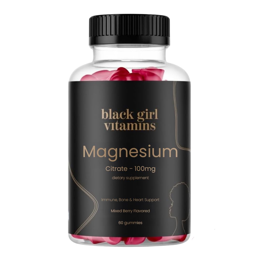 Black Girl Vitamins magnesium gummies bottle for daily sleep and immunity support.