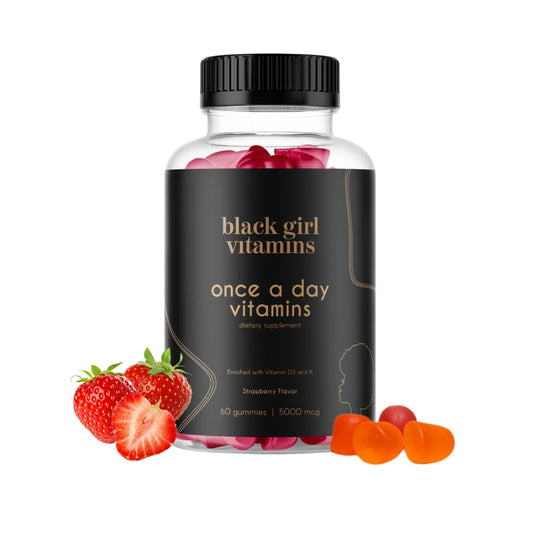 Black Girl Vitamins Once a Day strawberry gummies, tasty daily immune support for women.