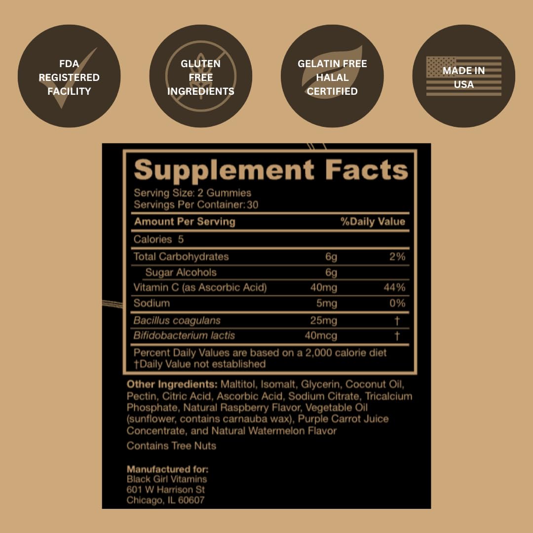 Black Girl Vitamins raspberry-watermelon gummies showing tasty immune and digestion support.