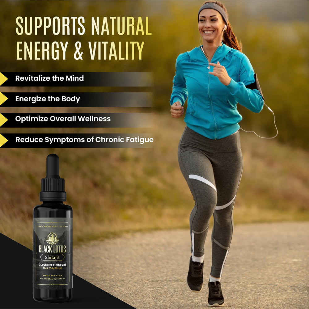 Black Lotus Shilajit amino acids fulvic acid composition highlighted for wellness support.