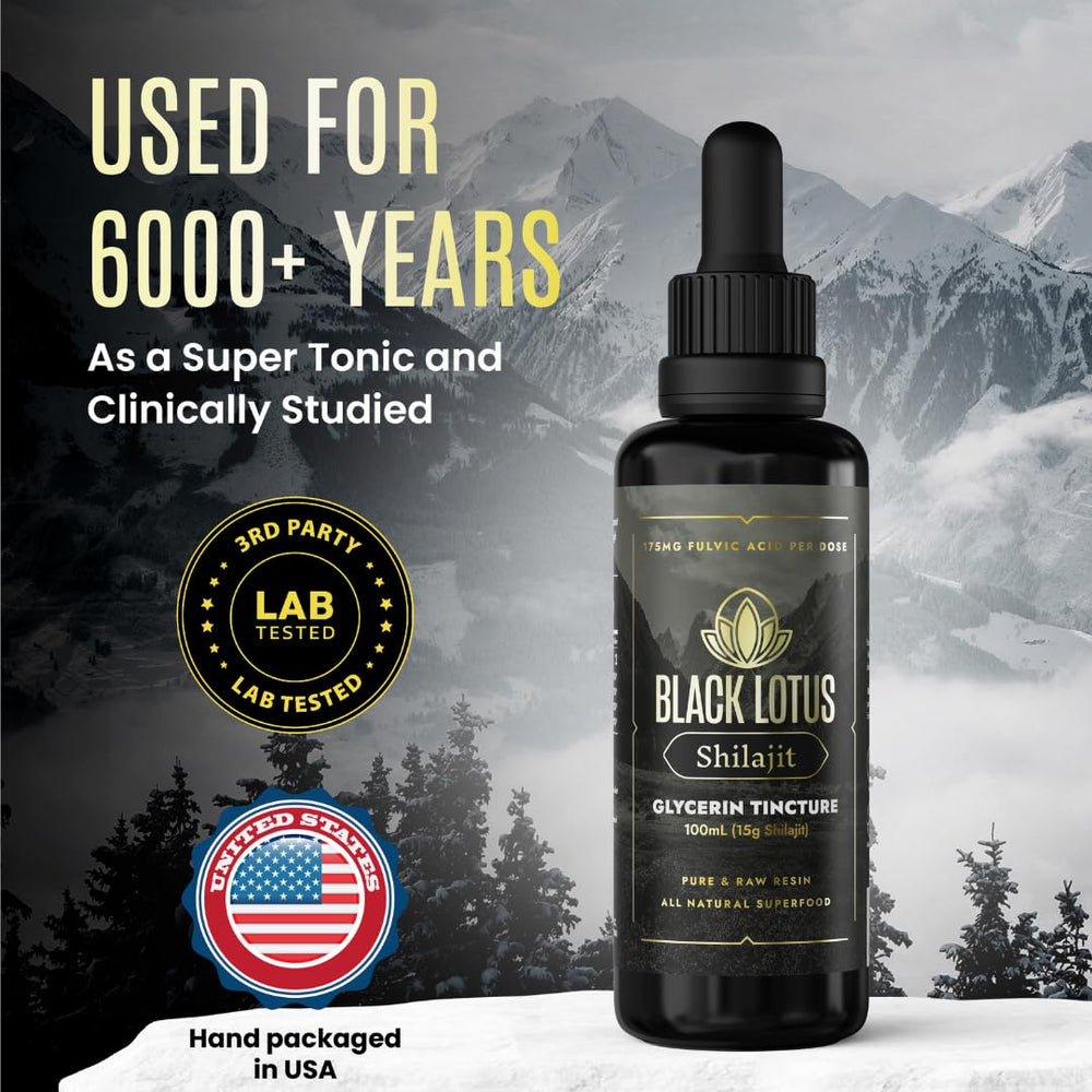 Fair trade packaging of Black Lotus Shilajit signals ethical sourcing.