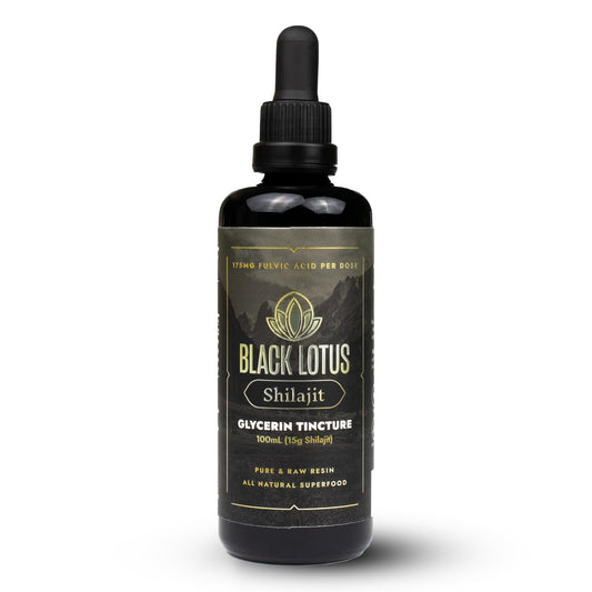 Black Lotus Shilajit resin bottle in a 100 ml dropper for easy dosing.