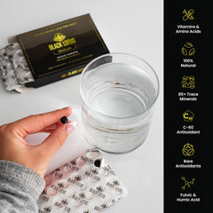 Black Lotus Shilajit tablets pour demonstrates mess-free intake during daily wellness moments