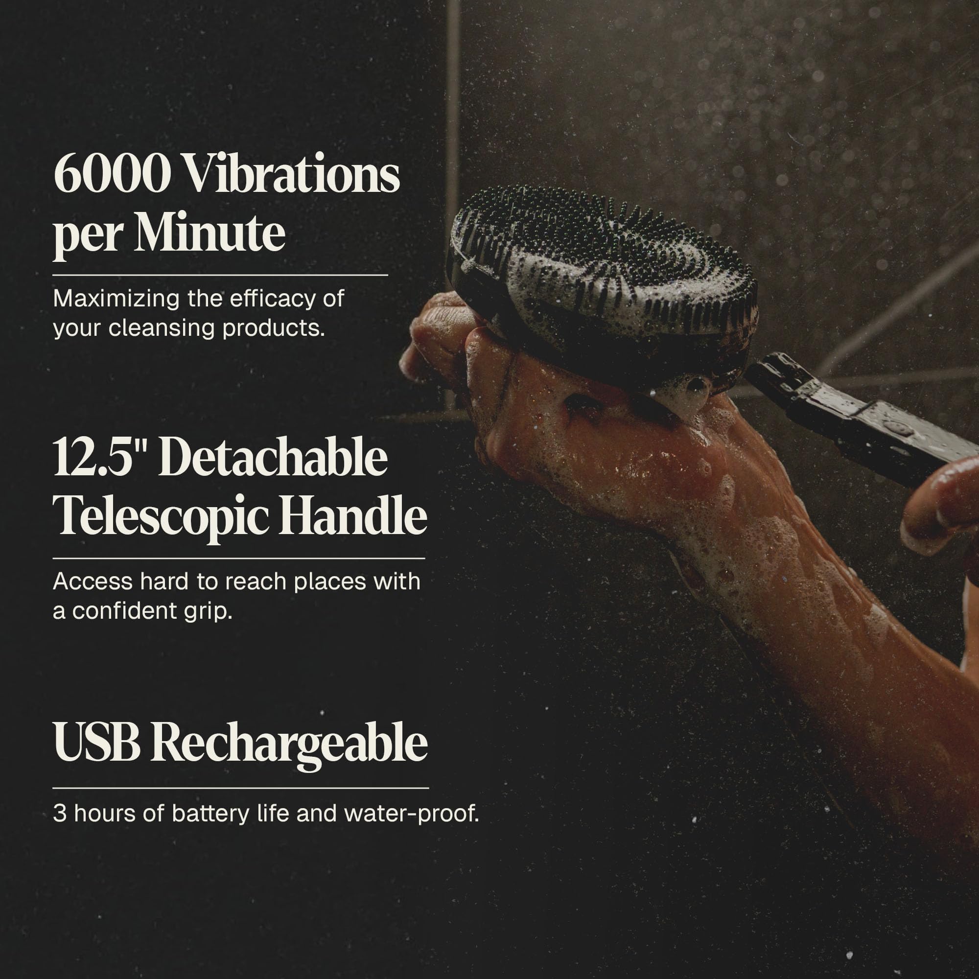 Black Wolf detachable telescoping handle extending reach for hard-to-clean areas.