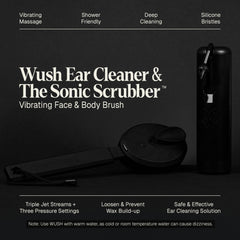 Black Wolf Wush Pro ear cleaner nozzle demonstrating safe, water-powered ear care.