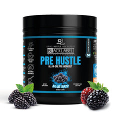 BLACKLABEL PRE Hustle V3 blue razz tub boosts energy for workouts.