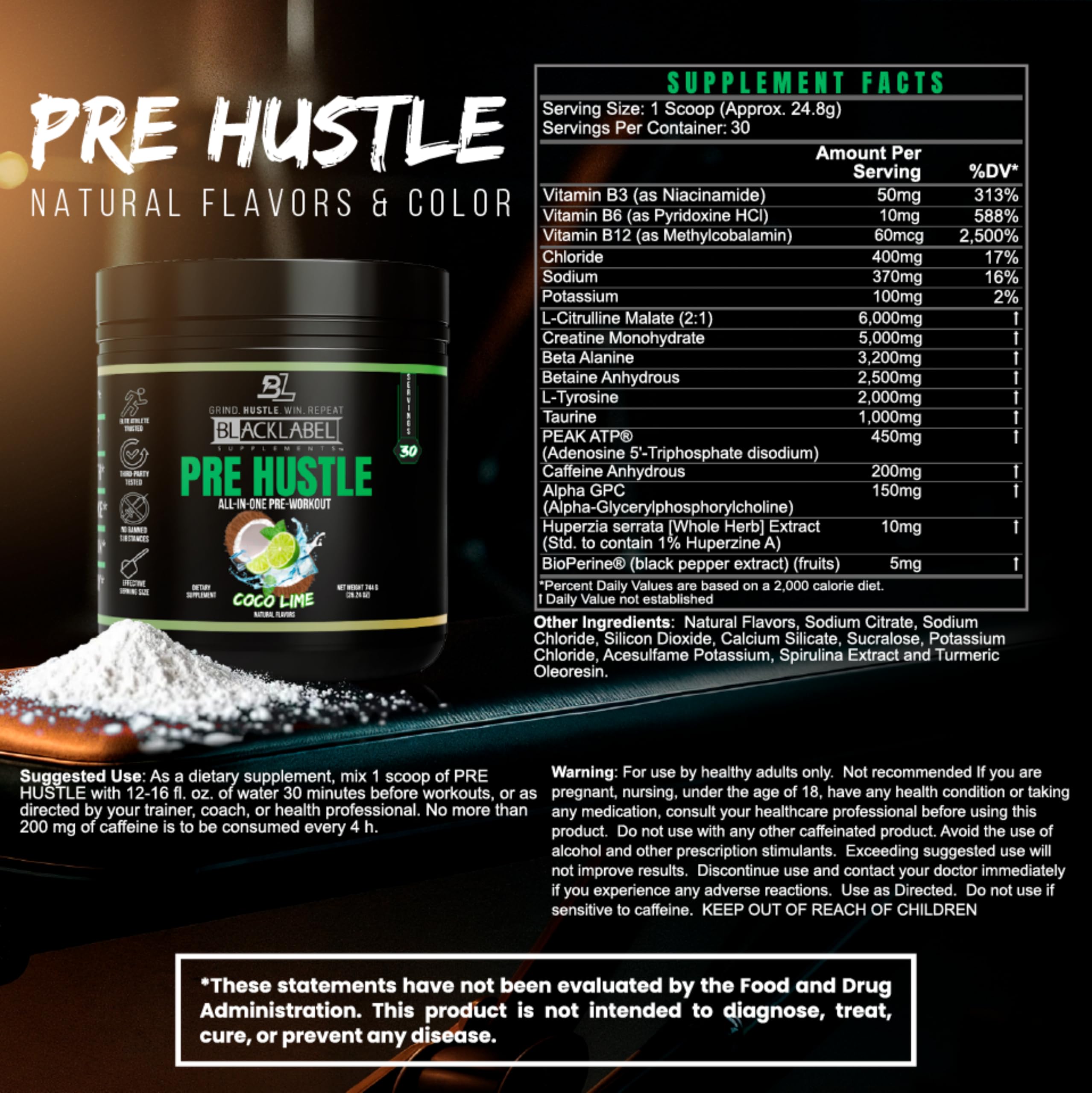 BLACKLABEL PRE Hustle V3 Coconut Lime powder ready to mix for quick energy