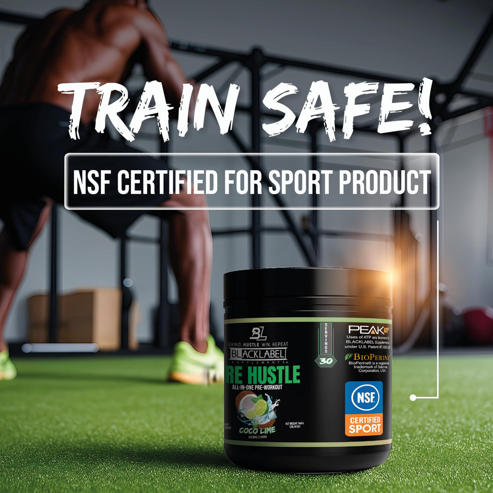 BLACKLABEL PRE Hustle V3 bottle in gym scene ready to energize
