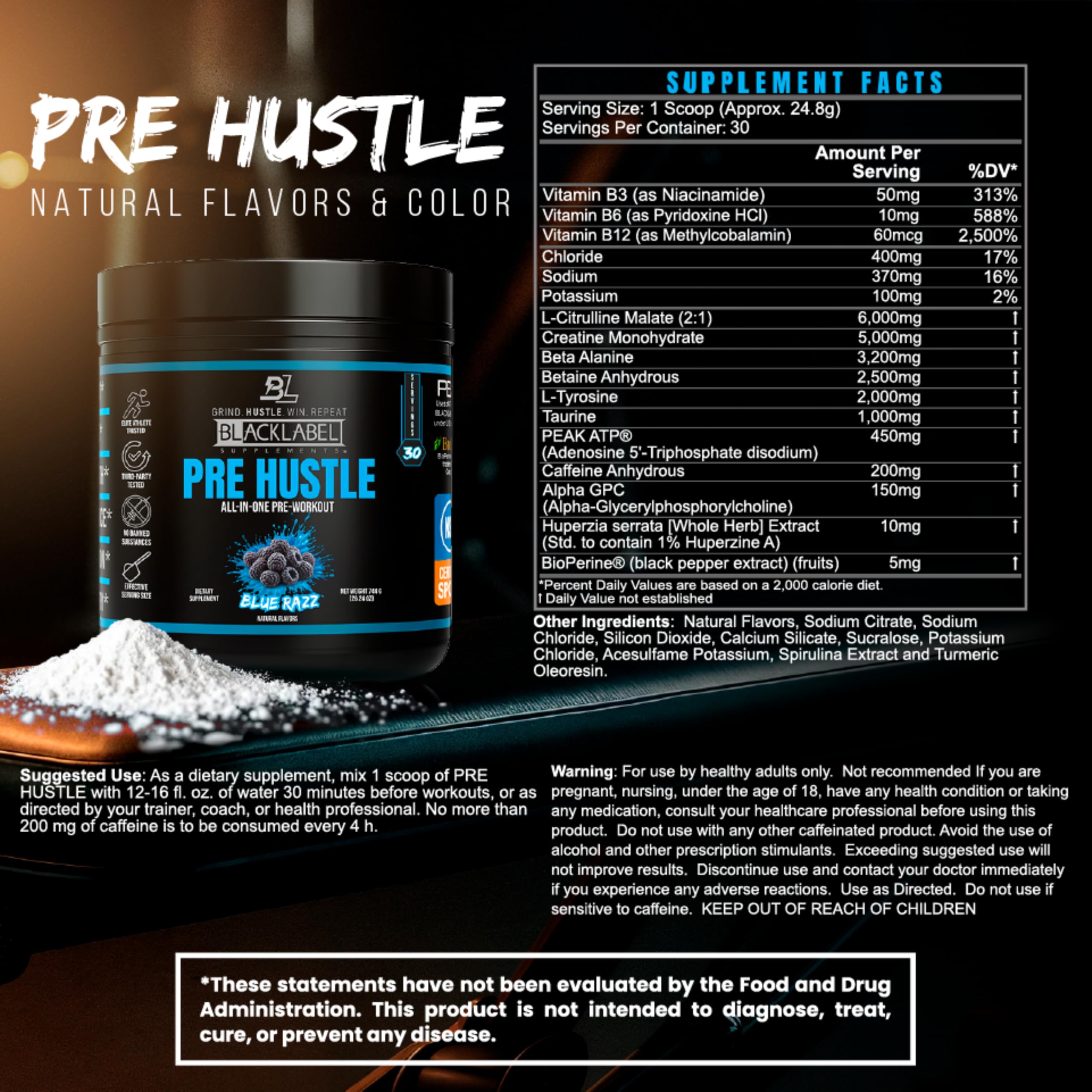 BLACKLABEL PRE Hustle V3 serving scoop ready for workouts.