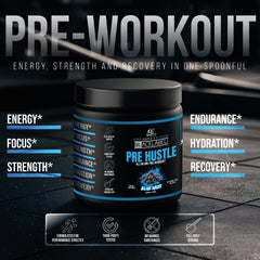 BLACKLABEL PRE Hustle V3 shaker with blue razz color enables convenient pre workout fueling.
