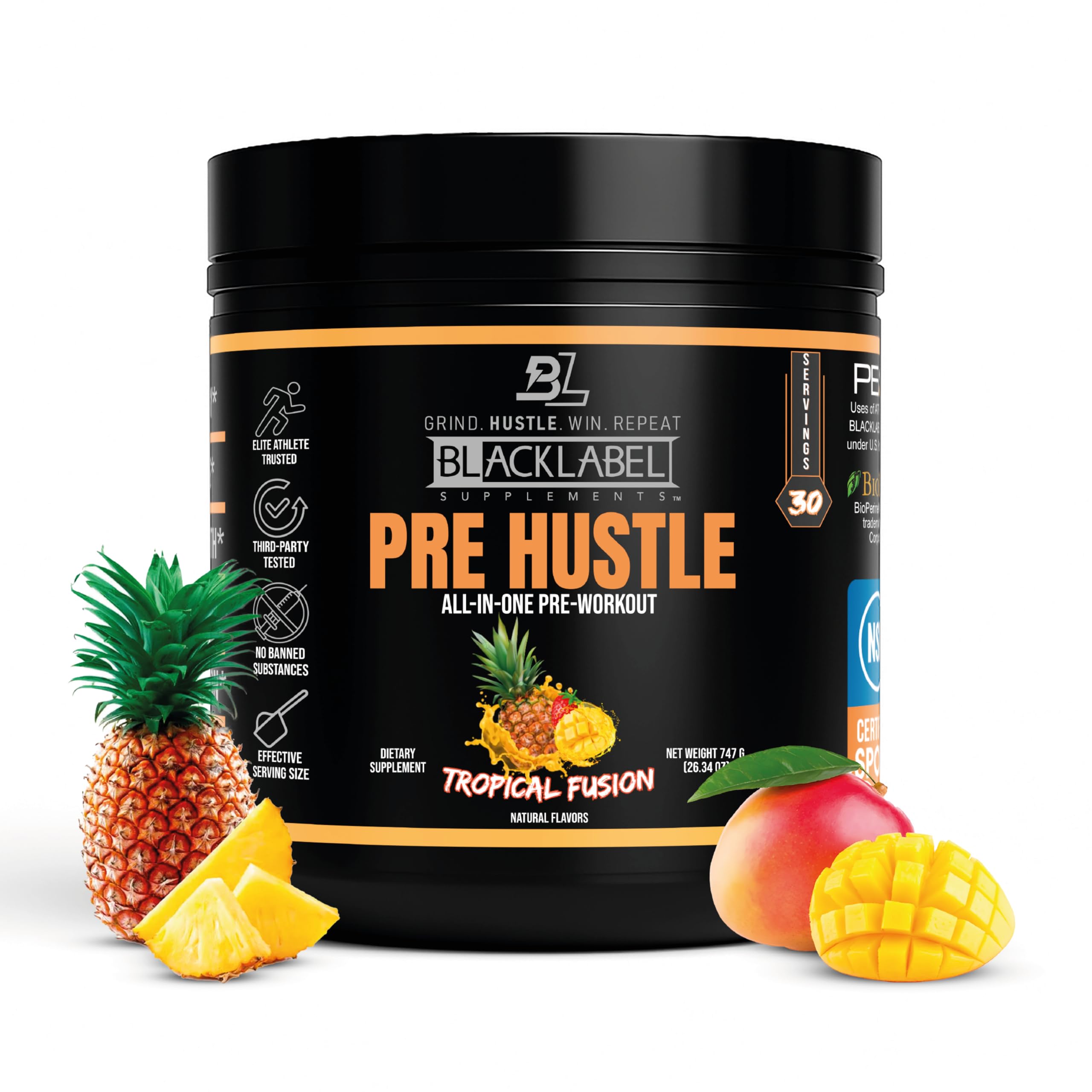 BLACKLABEL PRE Hustle V3 tropical fusion bottle ready for a workout