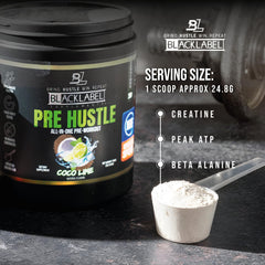 BLACKLABEL PRE Hustle V3 Tropical Fusion bottle highlighting clean energy