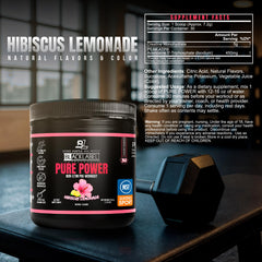 Bottle beside water highlights hydration-friendly pre-workout routine with BlackLabel Pure Power.