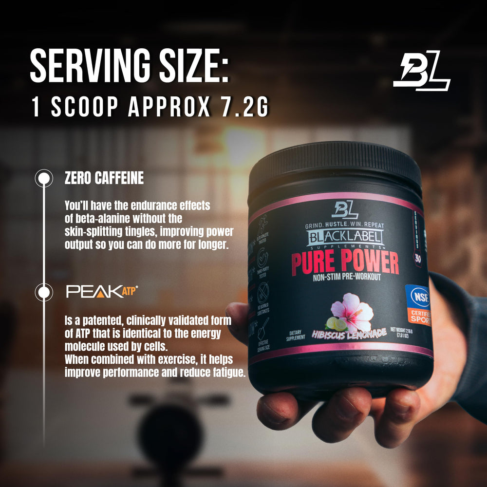 Glass with prepared Pure Power drink demonstrates refreshing non-stim performance support.