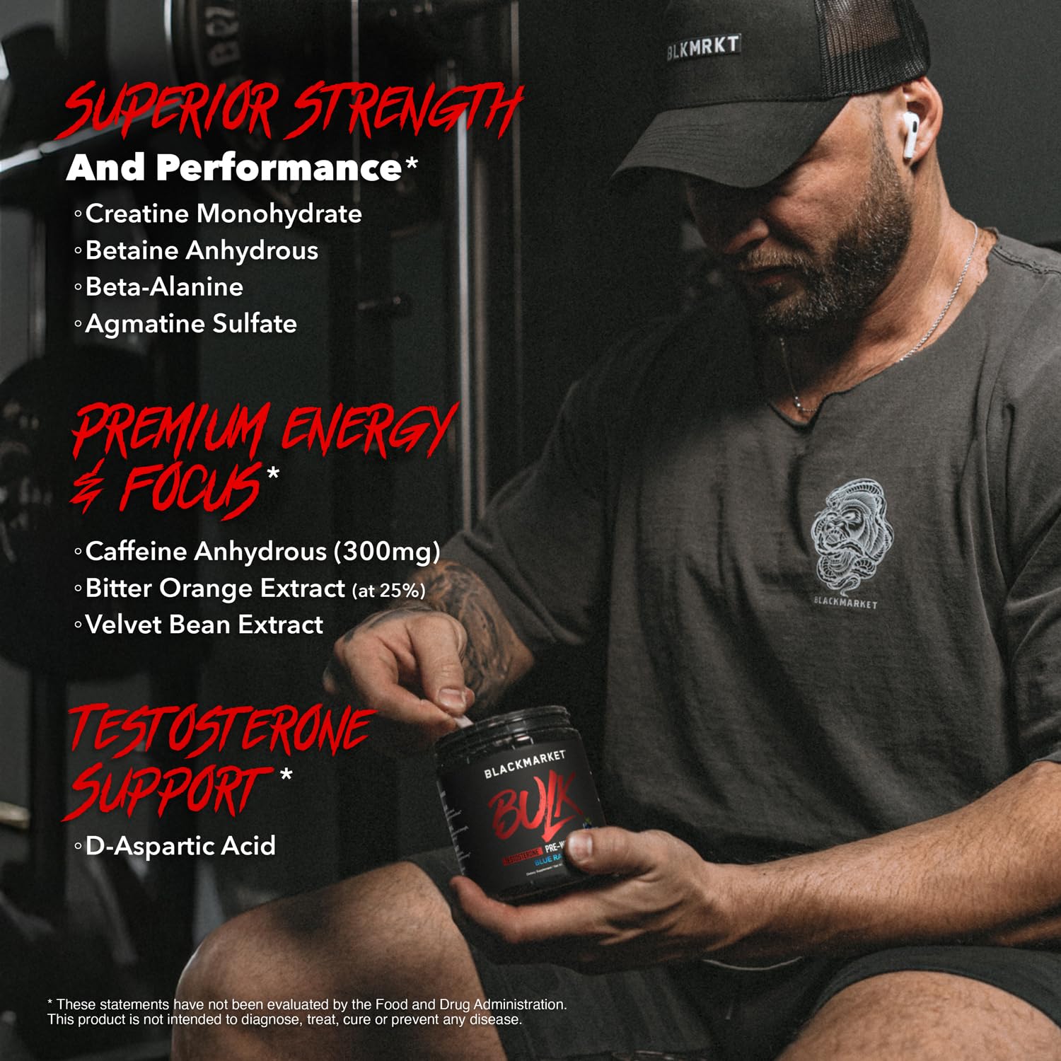 BlackMarket Bulk Pre Workout creatine scoop with ingredients