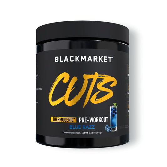BLACKMARKET CUTS Blue Razz tub ready for workout energy and focus