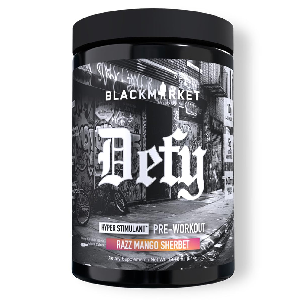 BlackMarket Defy bottle pouring to reveal bold energy and mango flavor