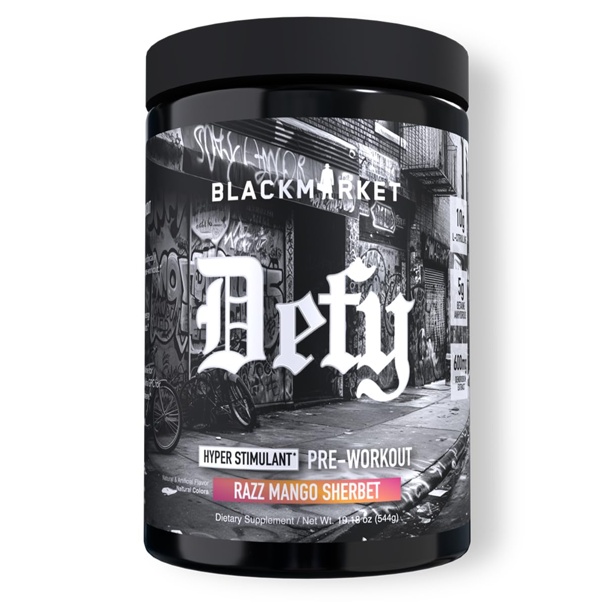 BlackMarket Defy bottle pouring to reveal bold energy and mango flavor