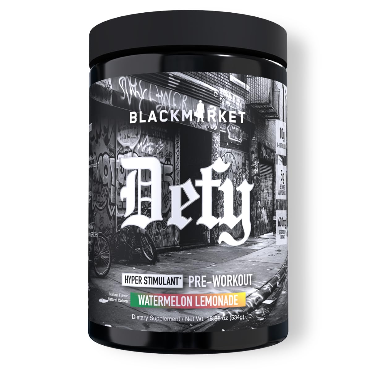 BLACKMARKET DEFY bottle Watermelon Lemonade for intense training energy.