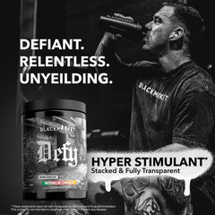 BLACKMARKET DEFY shaker mixing powder for a clean pre-workout boost.