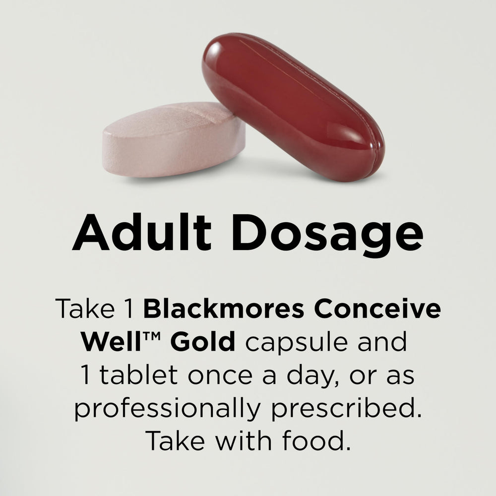 Packaging close-up highlighting Blackmores Conceive Well Gold branding.