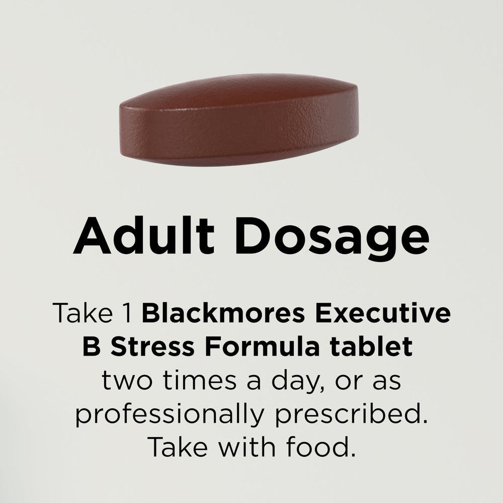 Blackmores Executive B bottle with dosage guidance visible for simple routines.