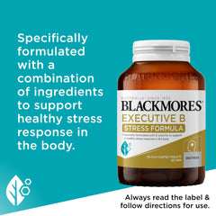 Blackmores Executive B packaging with nutrient details supports informed daily supplement choices.