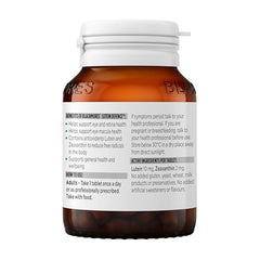 Blackmores Lutein Defence tablets close-up reveals the 10 mg lutein and 2 mg zeaxanthin