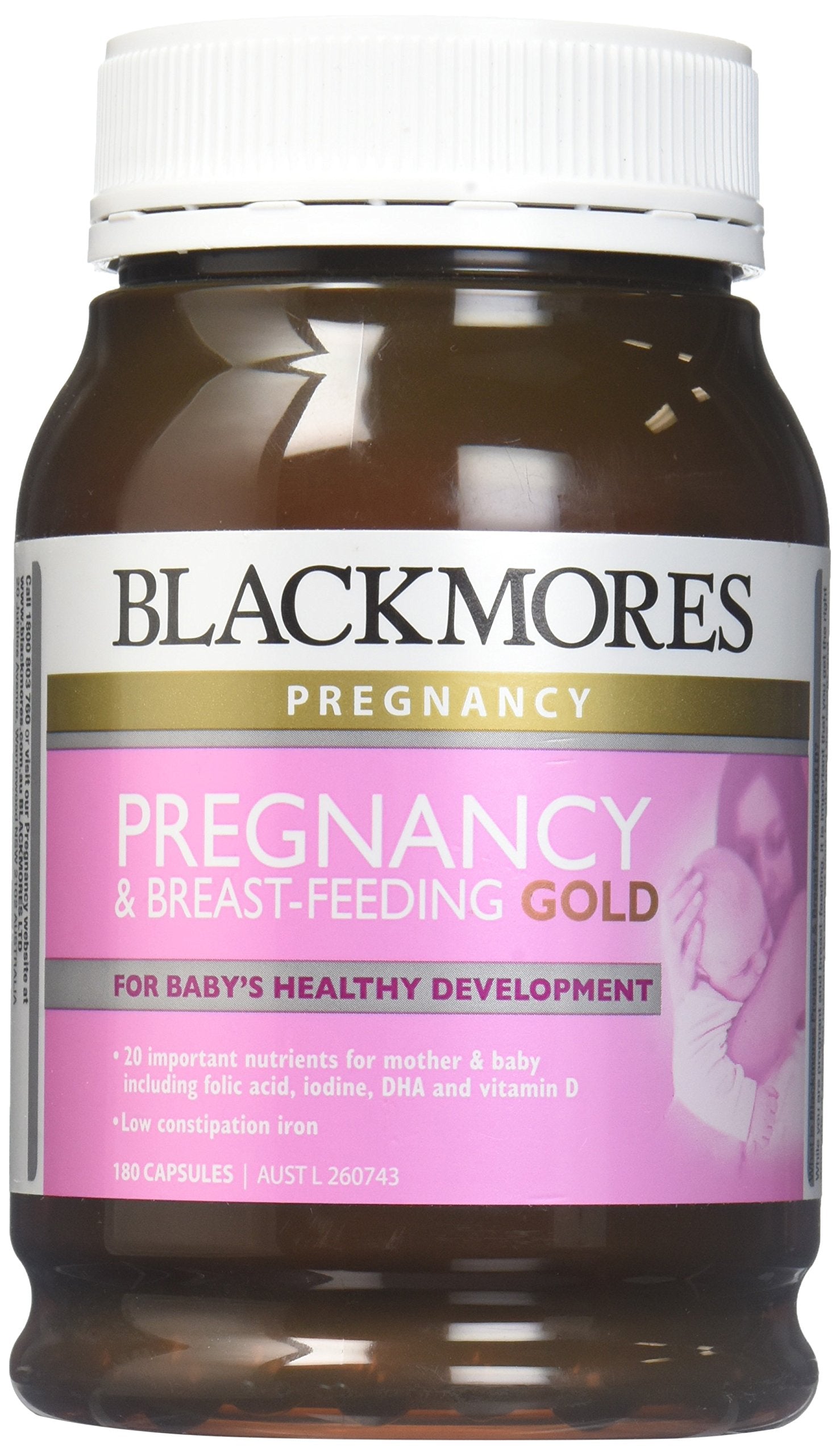 Blackmores Pregnancy & Breastfeeding Gold bottle—high-potency vitamins for maternal nutrition.