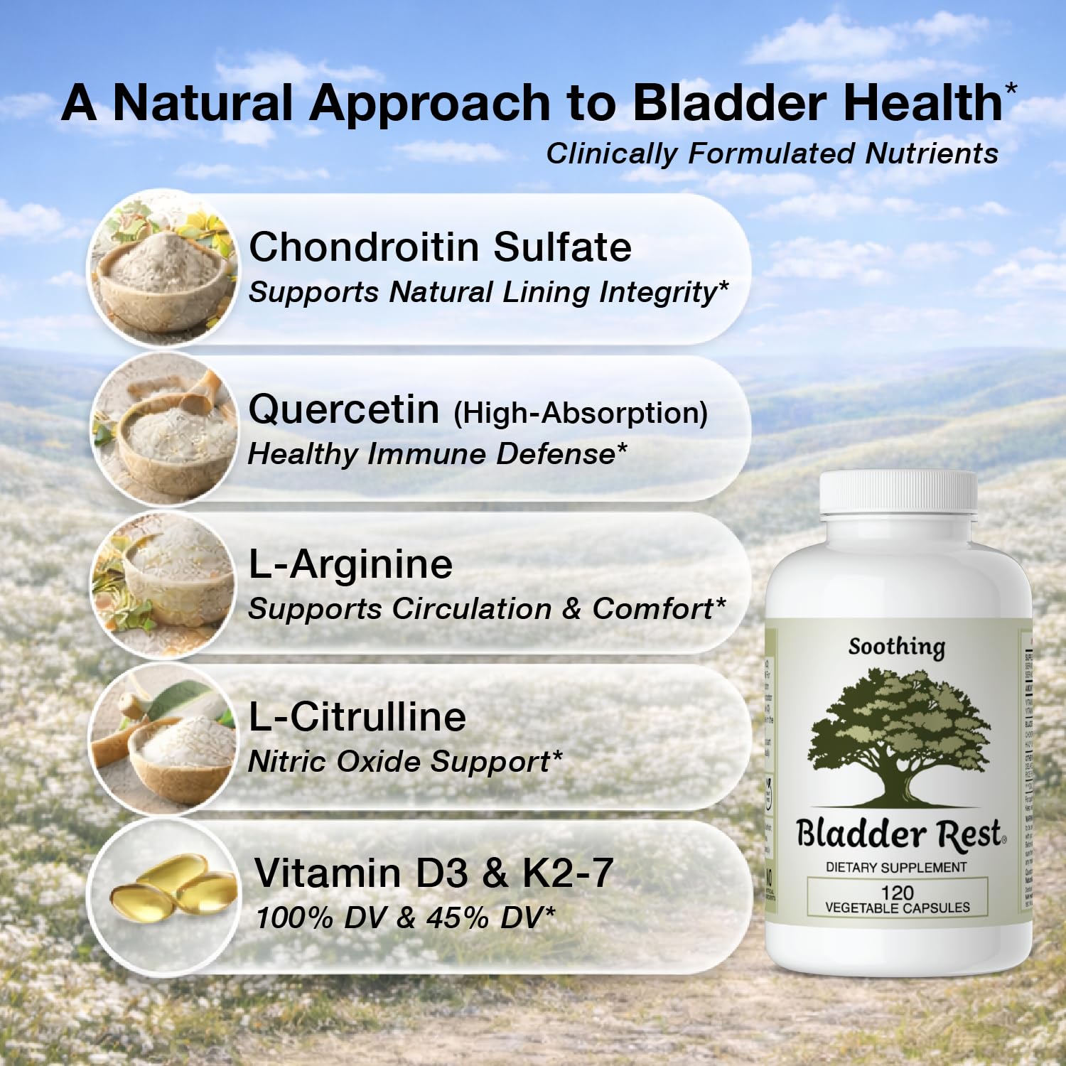 Bladder Rest capsules poured into a glass of water