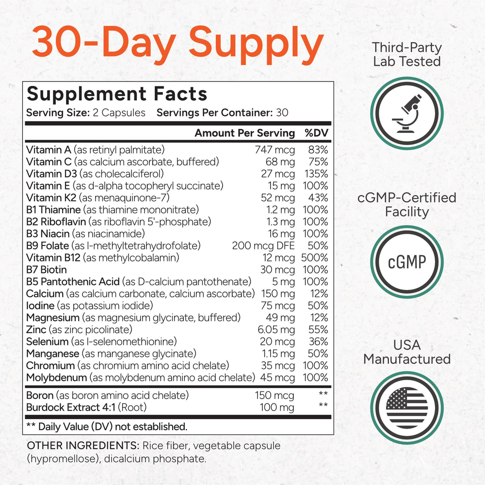 USA-manufactured packaging highlight trusted production standards.