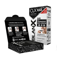 BLANX O3X Black 10 whitening strips in a compact pack for at-home whitening