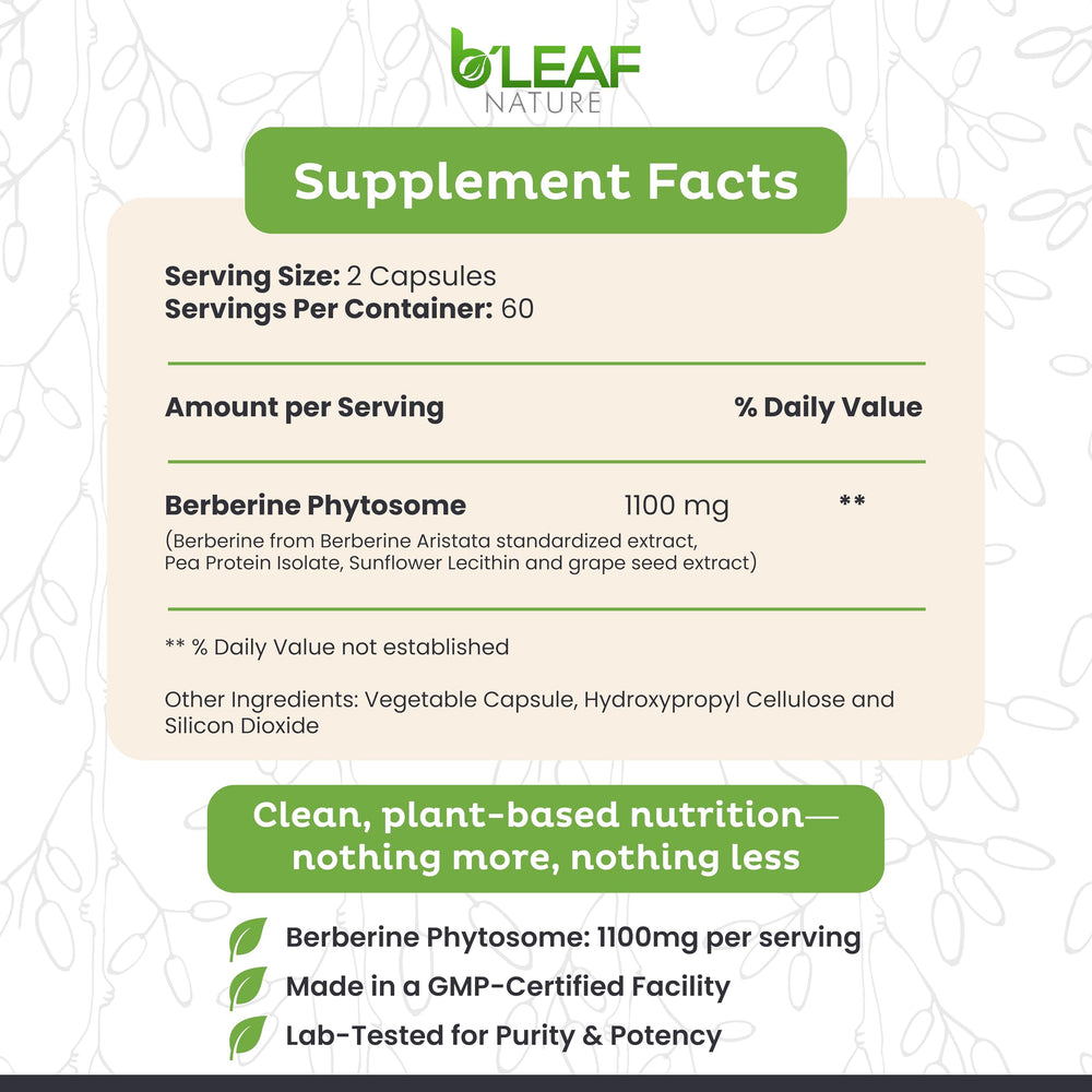 B’Leaf Nature Berberine Phytosome capsules highlighted for metabolic balance and immune wellness