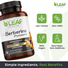 B’Leaf Nature Berberine Phytosome label emphasizing organic ingredients and vegan formula