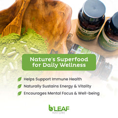 B’LEAF NATURE Moringa capsules pouring, easy daily supplement routine.