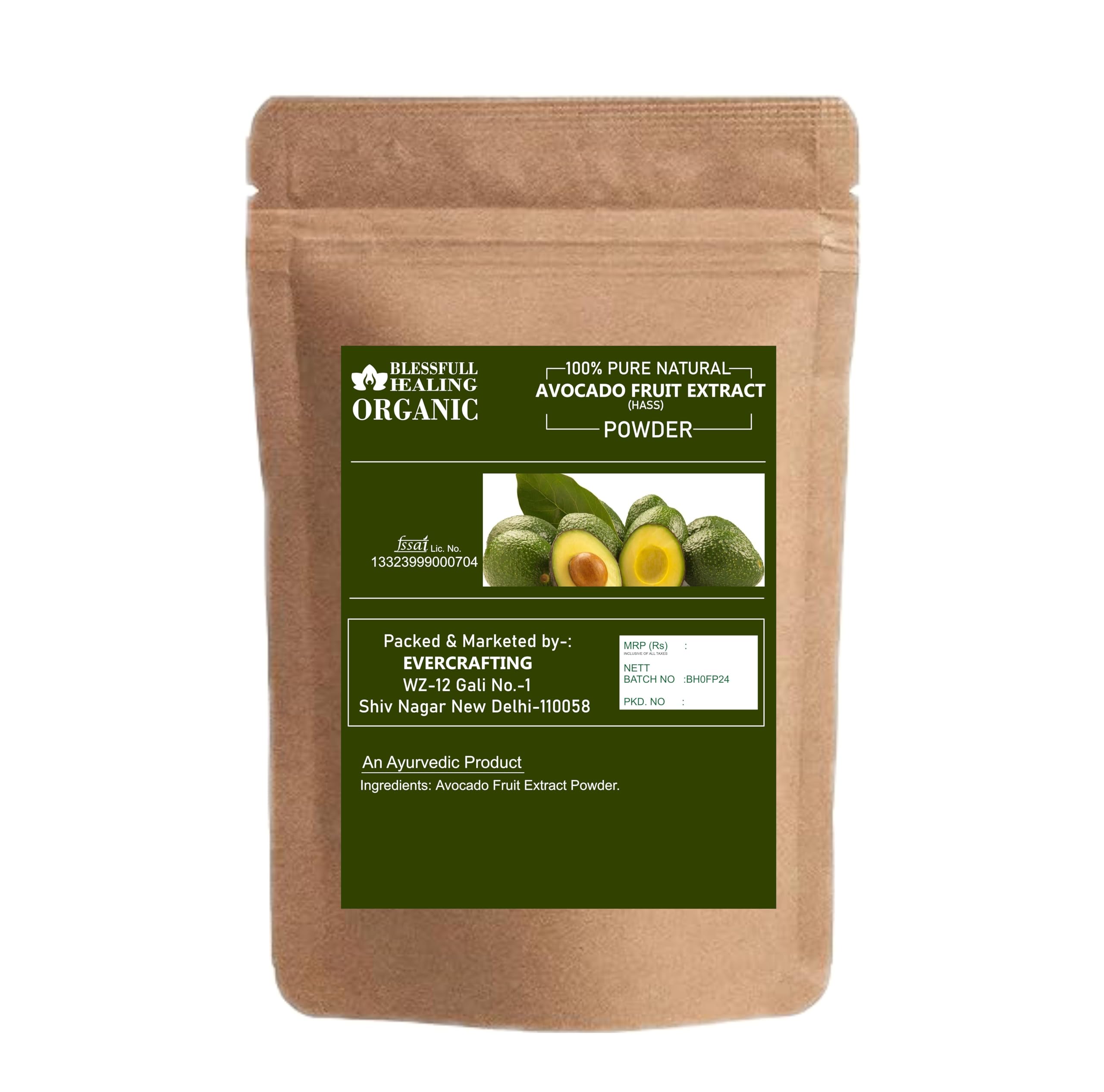 Blessfull Healing avocado powder with scoop for quick mix-and-match recipes.