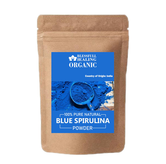 Blessfull Healing Blue Spirulina powder jar, ideal for smoothies and bowls with vibrant color